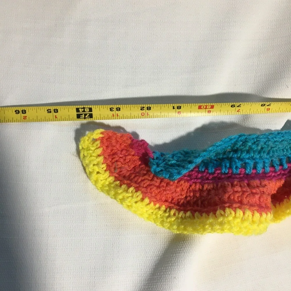 Crochet Knit Scarf Handmade Colorful Striped Yellow Blue Rainbow‎ 86